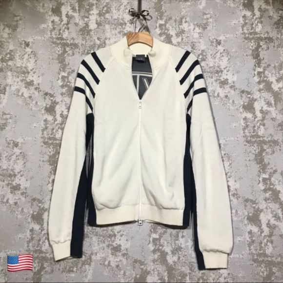 Armani Exchange Jackets & Blazers - A/X Armani Exchange Cream & Blue Zip Up Sweater